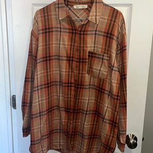 Orange/black plaid button up, size L